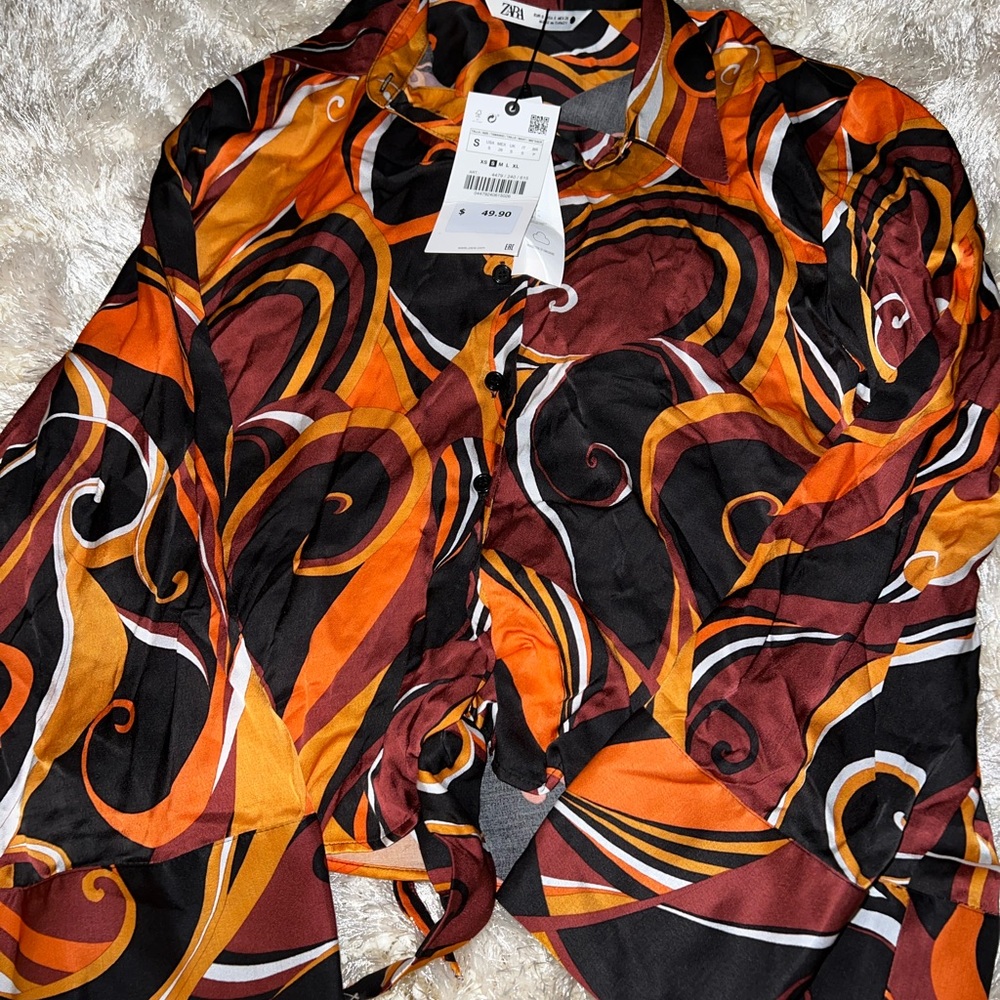 Orange button up with wide sleeves